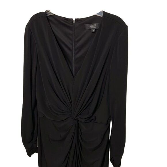 Tadashi Black Twist  Knot Cocktail Dress Womens Medium Lined V-Neck Ruching - Picture 3 of 13